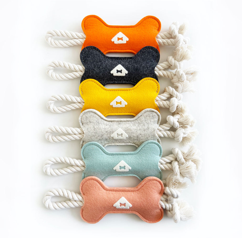 wool dog toys in assorted colors