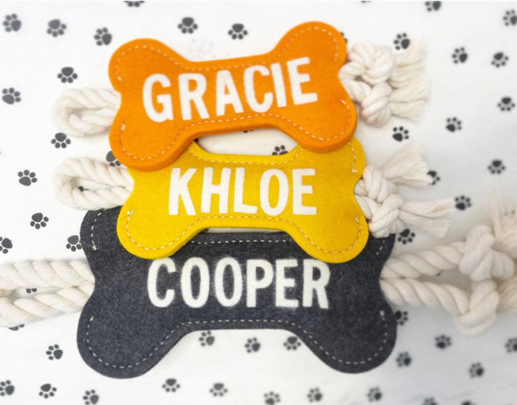 wool dog toys with customized name