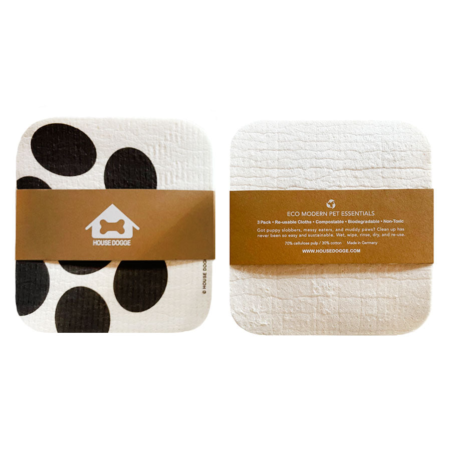 front and back views of a black and white spotted biodegradable wipes