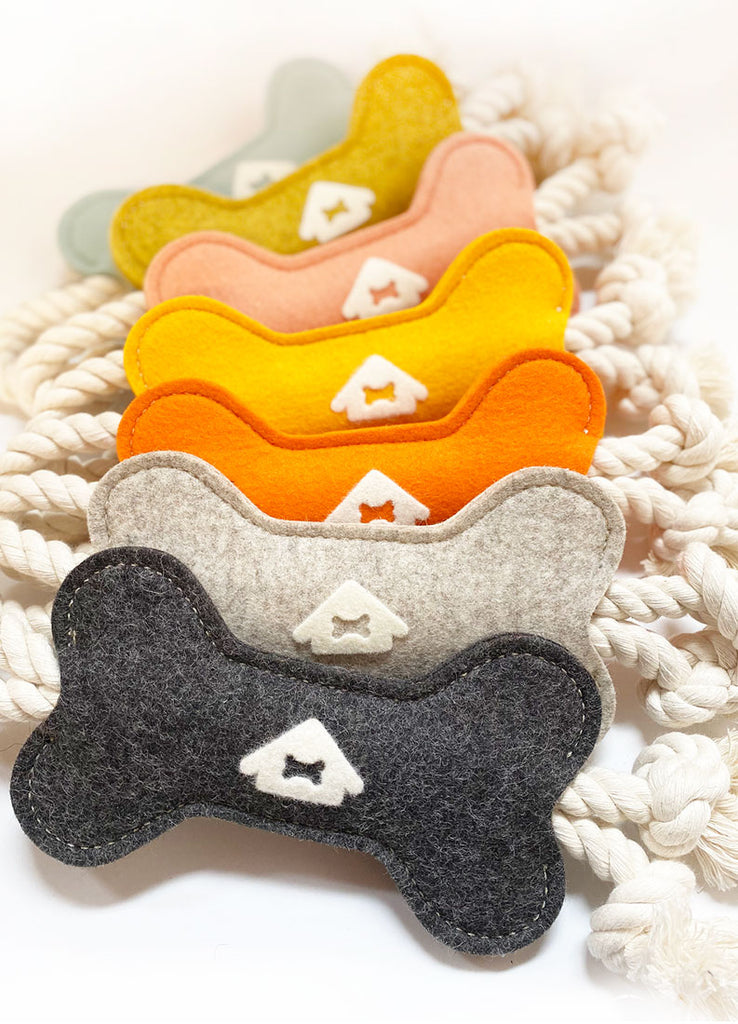 merino wool dog toys in assorted colors